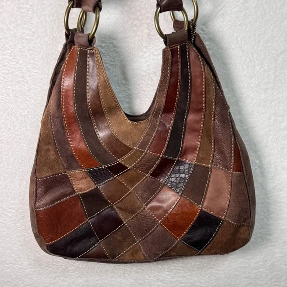Pelle Studio 1970’s Leather Retro Brown Vintage Patchwork Purse Hobo Bag - Picture 7 of 13
